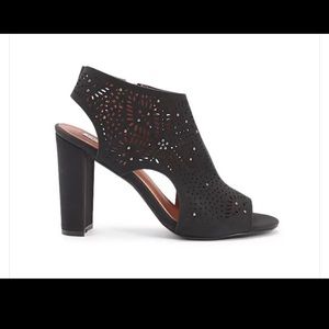 Black Perforated Chunky Heels